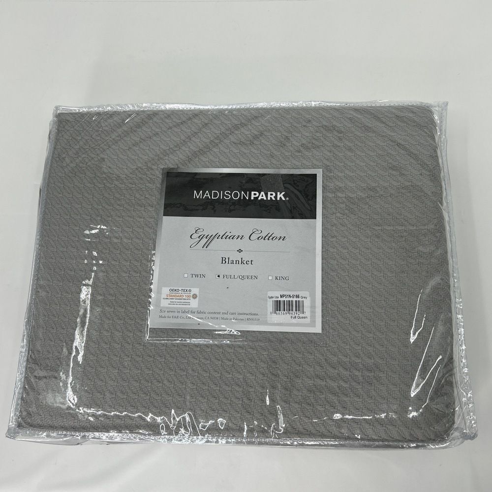 NWT Madison Park MP51N-6166 Gray Egyptian Cotton Blanket Modern Full